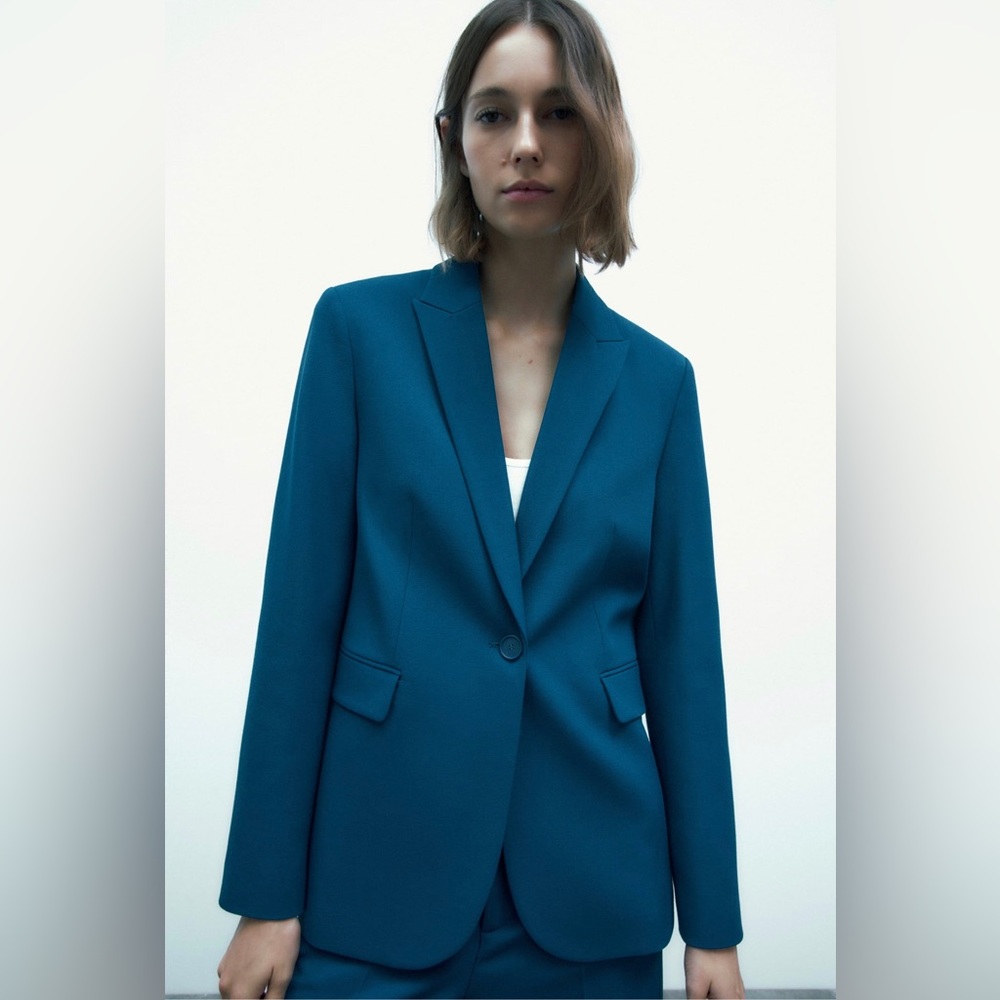 ZARA Straight Cut Buttoned Blazer Cornflower Blue - 2385/707 - Size S